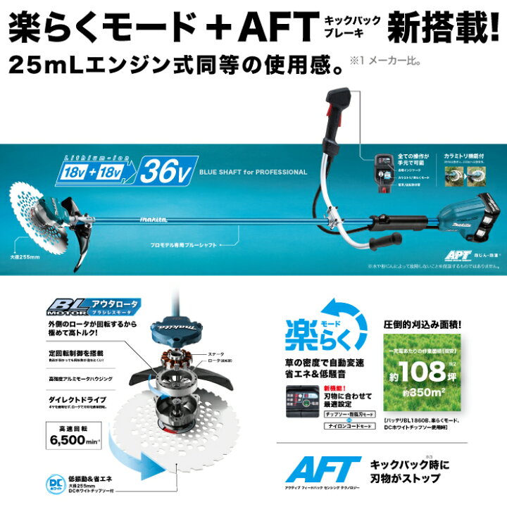 楽天市場】マキタ 充電式 草刈機 18V + 18V 36V MUR368ADG2 エンジン 