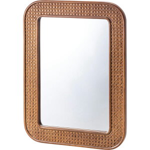 ミラー 鏡 立て掛け 壁掛け 45×60cm ラタン 籐 飛散防止ミラー 安心 かごめ編み アート おしゃれ かわいい 韓国インテリア アジアン リゾート MR-811BR MR-811NA