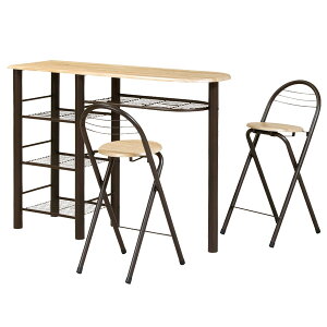 カウンターテーブル セット 高さ90cm ハイテーブル ハイチェア カウンターチェア フォールディングチェア 椅子 いす 折りたたみ 折畳み 折り畳み 背もたれ付き 収納棚 キッチン シンプル デ