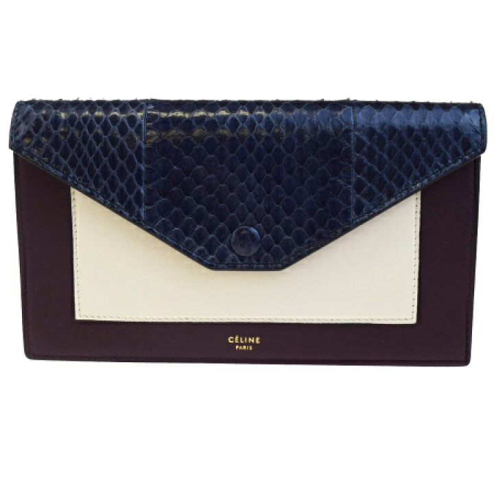 楽天市場】【中古】 超美品 セリーヌ CELINE 二つ折り 長財布 ネイビー 