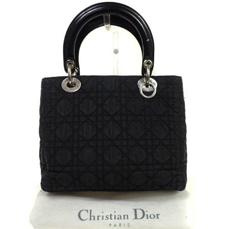 【中古】 中美品 クリスチャンディオール Christian Dior ハンドバッグ レディディオール カナージュ ブラック ナイロン レザー  83BU849 | ブーム