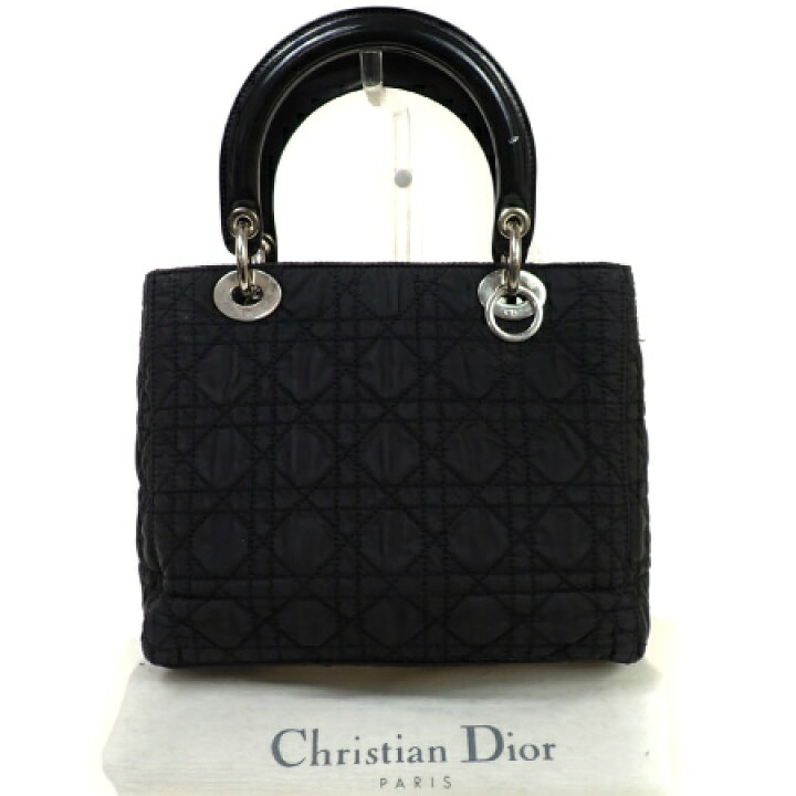 【中古】 中美品 クリスチャンディオール Christian Dior ハンドバッグ レディディオール カナージュ ブラック ナイロン  レザー 83BU849 ブーム