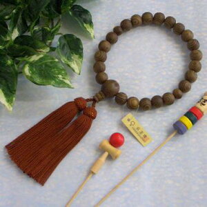 男性用用略式唐木(木製)数珠 京念珠■神代杉(じんだいすぎ)22玉・銘木■正絹(シルク)頭房 【桐箱付】