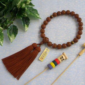 男性用用略式唐木(木製)数珠 京念珠■金剛菩提樹(こんごうぼだいじゅ)22玉二天虎目石(タイガーアイ)■正絹(シルク)頭房 【桐箱付】