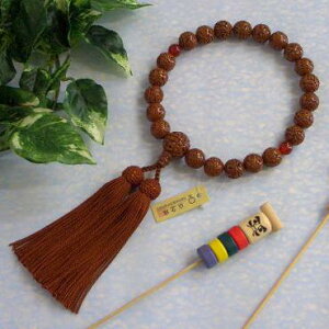 男性用用略式唐木(木製)数珠 京念珠■金剛菩提樹(こんごうぼだいじゅ)22玉二天瑪瑙(めのう)■正絹(シルク)頭房 【桐箱付】