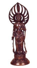 仏像■　火炎光背聖観音像　■青銅製　古手色【高岡銅器】