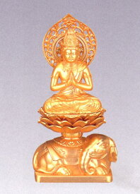 仏像■　普賢菩薩　純金メッキ仕上　15■合金製　紙箱入【高岡銅器】