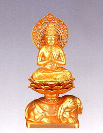 仏像■十二支御守本尊　普賢菩薩　純金メッキ仕上　15■たつ・へび年生まれの御守本尊■牧田秀雲作　合金製　紙箱入【高岡銅器】d191-04 u363-02