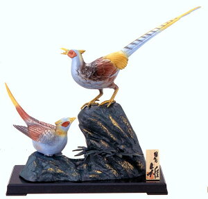 置物 縁起物■ 岩上の雉子 ■和雲作 鉄製 化粧箱入り【高岡銅器】