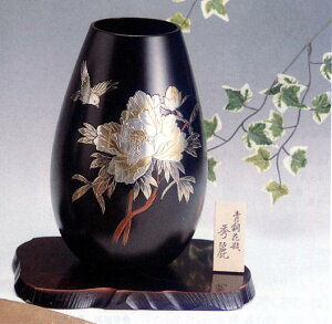 花器・花瓶■　花瓶　秀麗(牡丹に小鳥)　■木製花台付　青銅(ブロンズ)製　紙箱入り【高岡銅器】