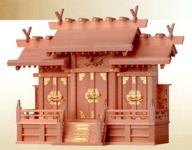 お宮　神棚　神殿■　檜製　屋根違い三社(彫物付）　小　■檜製神殿【日本製】