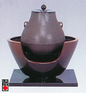 茶器・茶道具■　風炉セット　紅鉢(小)　■双型唐銅製　木製塗板付　紙箱入り【高岡銅器】