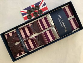 英国製 サスペンダーアルバートサーストンワインレッドとピンクの横縞JQWNRD/PK