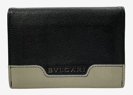 ブルガリ カードケース 二つ折り ブラック バイカラー レザー 黒 ロゴ メンズ レディース 名刺入れ 定期入れ BVLGARI 【中古】