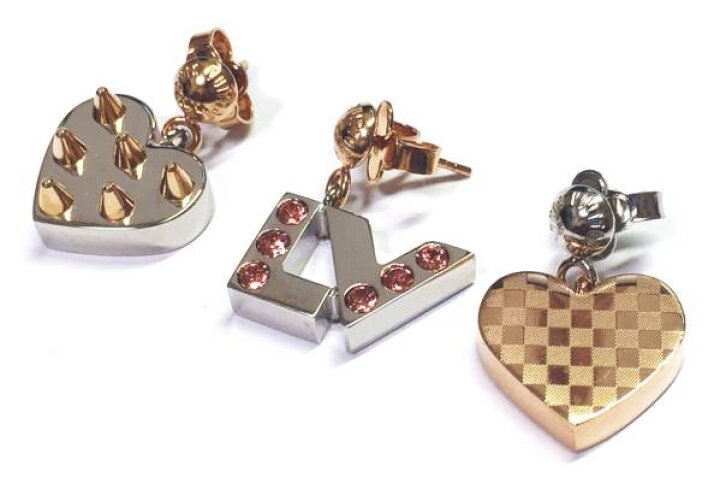 楽天市場】ルイヴィトン ピアス ハート LV スタッズ ダミエ 3点 