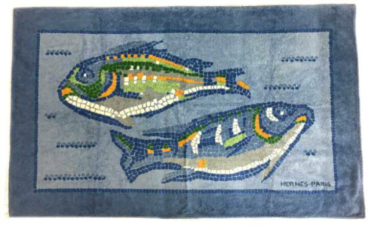 楽天市場】新品同様 エルメス ビーチタオル 大判 パイル地 魚柄 ブルー  