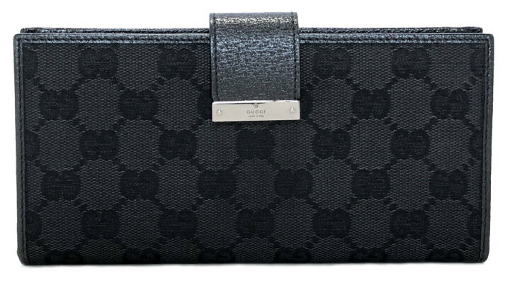楽天市場】グッチ 長財布 ブラック 黒 GGキャンバス レザー 115093  
