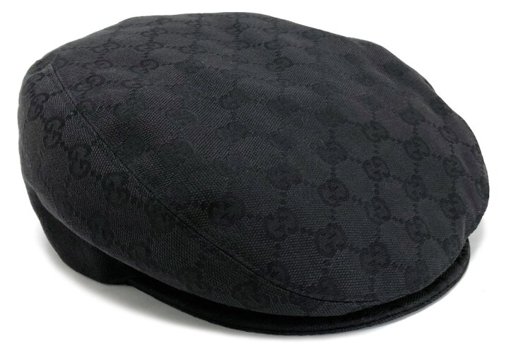 グッチ 帽子 ハンチング帽 GGキャンバス ブラック レザー メンズ XL メンズ 黒 ハンチング 帽子 GG柄 GG 紳士用 GUCCI 【中古】 | ブランディール楽天市場店
