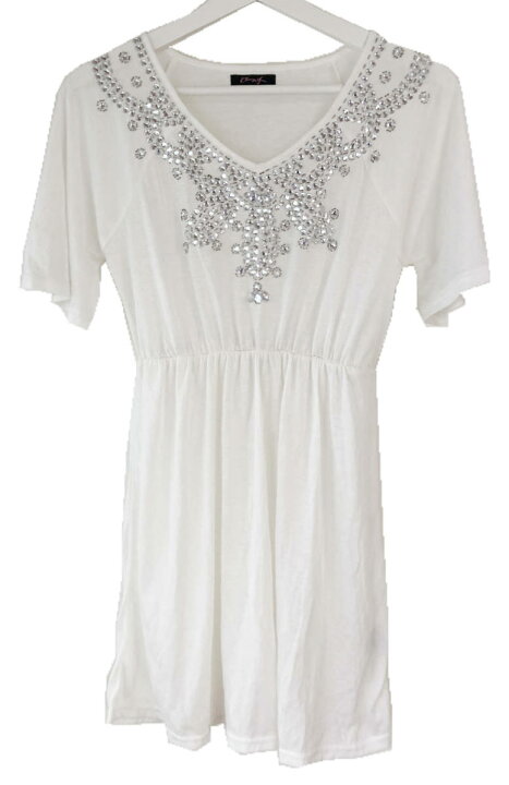 楽天市場 チェリーアン Cherry Ann チュニック ワンピース スパンコール ビーズ オフホワイト レディース 半袖 白 中古 ブランディール楽天市場店