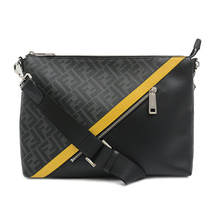 FENDI ダイアゴナル クラッチバッグ ブラック イエロー ズッカ柄 