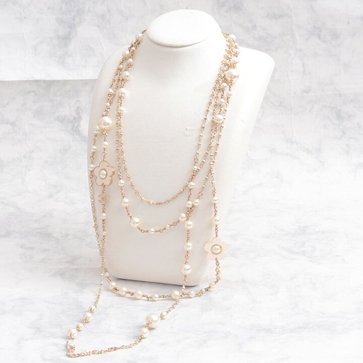 CHANEL フェイクパールフラワーモチーフ ロングネックレス
