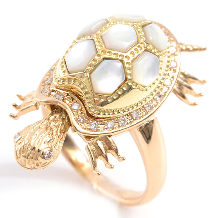 バリアブル カメモチーフリング 指輪 ダイヤモンド 0.24ct K18 13号  