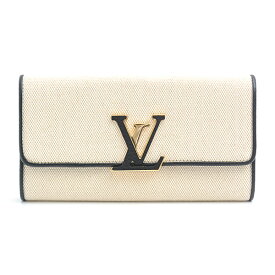 ルイヴィトン 財布 レディース ポルトフォイユカプシーヌ 長財布 キャンバス×レザー アイボリー×ブラック Louis Vuitton M81305 中古