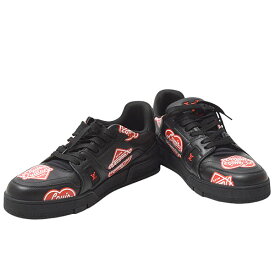 ルイヴィトン 靴 メンズ LVトレイナー スニーカー NIGOコラボ 7 1/2サイズ 約26cm レザー ブラック Louis Vuitton 中古