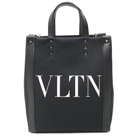 ヴァレンチノ バッグ メンズ レディース VLTN エコラボ 2WAY ミニトート ショルダーバッグ キャンバス レザー ブラック VALENTINO 中古