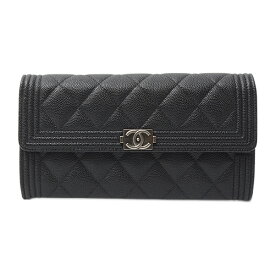 シャネル 財布 レディース ボーイシャネル 二つ折り長財布 キャビアスキン ブラック CHANEL 中古