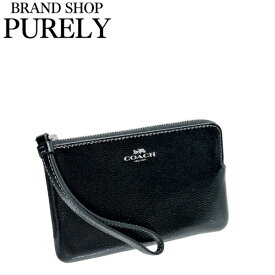 安心の国内発送 コーチ ポーチ レディース COACH 小物入れ パテントレザー コーナー ジップ リストレット CW855 SV/BK ブラック WWW