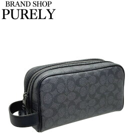 コーチ ポーチ メンズ COACH セカンドバッグ シグネチャー スモール トラベルキット CAR15 QBMI5 チャコール×ブラック MMM