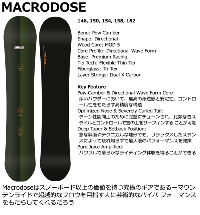 楽天市場】26-27 SIMS/シムス MACRODOSE マクロドーズ メンズ SIMS シムスマクロドーズスノーボード154cm