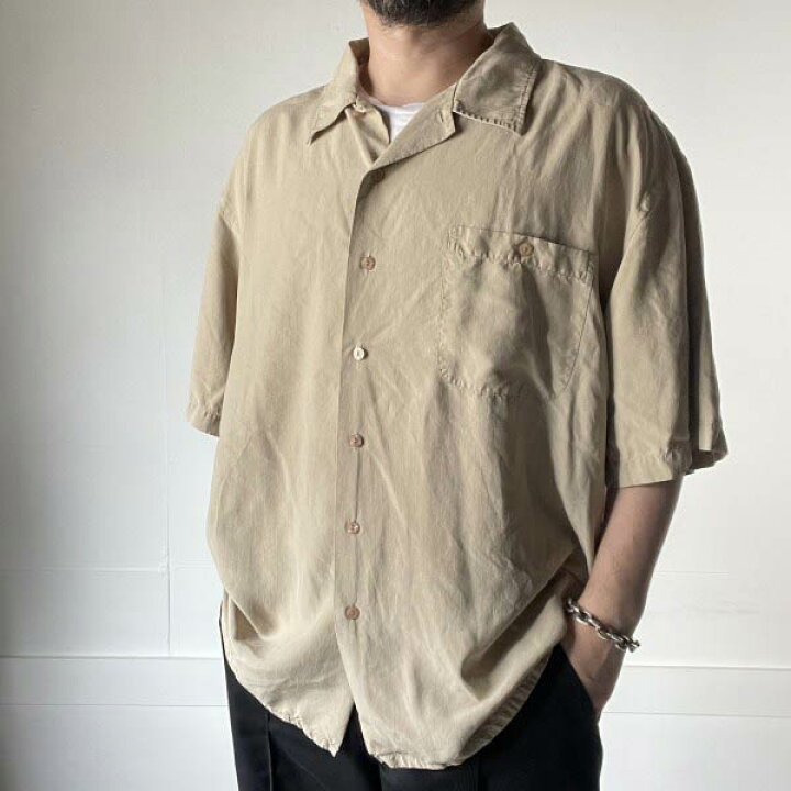 楽天市場】美品 90s 100%SILK 半袖 シルク シャツ ベージュ系 XXL 開襟 