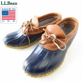 廃番 美品 USA製 L.L.Bean モカシン ビーンブーツ 茶系×紺系 レディース大きめ24cm ネイビー LLビーン エルエルビーン D149【中古】【靴】【通販】【BSS】