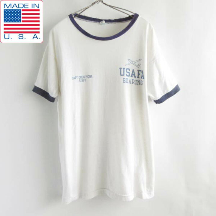楽天市場】70s USA製 バータグ Champion USAFA リンガーTシャツ L 白 