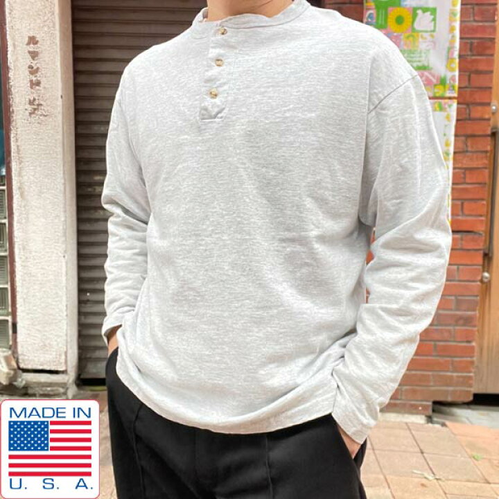 楽天市場】90s USA製 anvil COTTON DELUXE ヘンリーネック 長袖Tシャツ 
