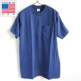 新品 80s USA製 BVD ポケット付き 半袖Tシャツ 青紺 M程度 シングルステッチ ポケT アメリカ製 ビンテージ デッドストック d143【BTSM】