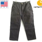 希少 USA製 carhartt B01 ダック ダブルニー ペインターパンツ ブラック 実寸W34 L29 カーハート 黒 フェード アメリカ製 D149【中古】【古着】【メンズ】【通販】【BPM】