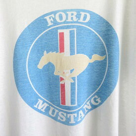 ビンテージ/FORD MUSTANG/染み込み/半袖Tシャツ/白系【メンズM程度】自動車/アメ車/丸胴/フォード/マスタング/PV【中古】【古着】【服】【BTSM】