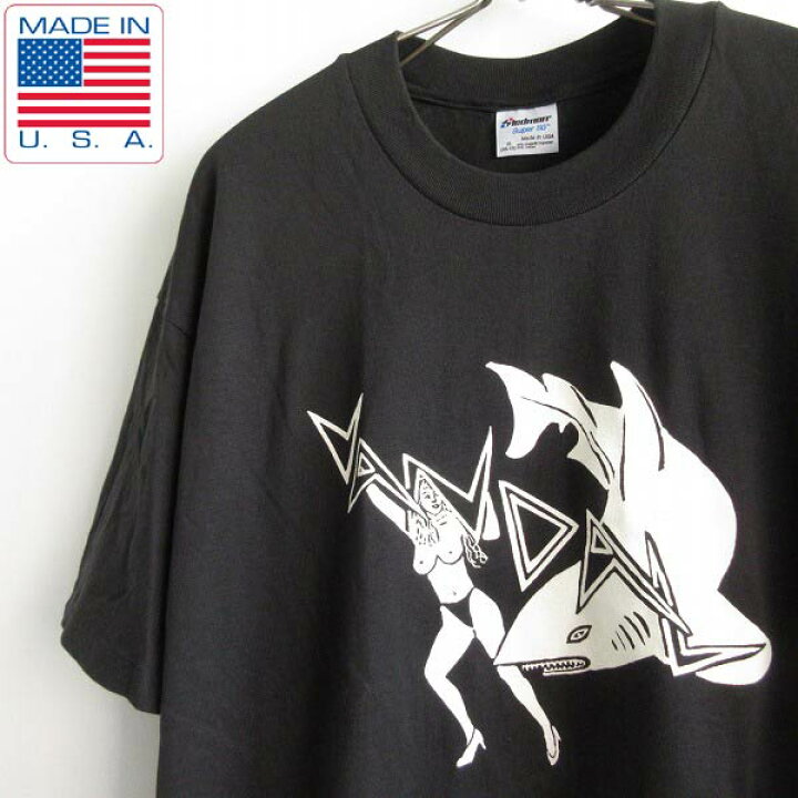 楽天市場】新品 90s USA製 エロT ヌード女性×サメ 半袖Tシャツ 黒 L  