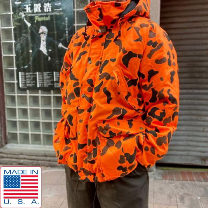 70年代~80年代 USA製 American Field ダックハンターカモ リバーシブル ブルゾン 中綿 メンズM 古着 70s 80s アメカジ  ヴィンテージ VINTAGE 迷彩 オレンジ【ブルゾン・ジャケット】/マルチカラー | cave 古着屋【公式】古着通販サイト 80s レア　オレンジ　ハンティング　ジャケット　カモ　牛柄 supreme
