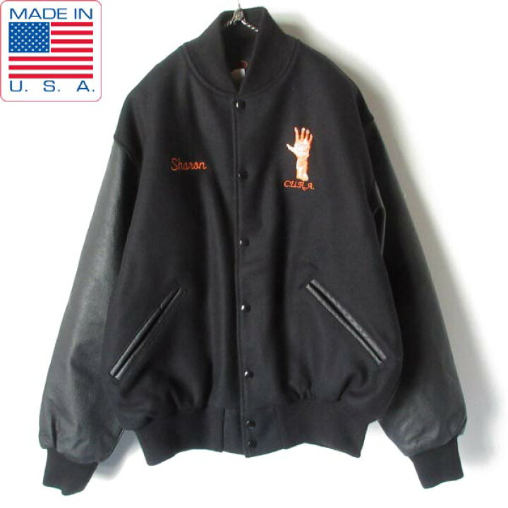 楽天市場】極美品 USA製 GAME Sportswear 袖レザー スタジャン 黒 M 