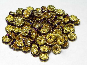 カラーロンデル 波ロンデル ゴールド×アメジストカラー 約6mm(10個セット) パープル 紫 金 アクセサリーパーツ ハンドメイド DIY