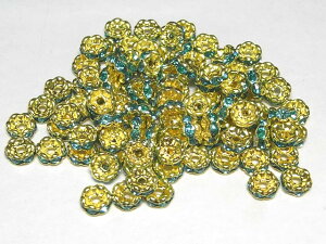 カラーロンデル 波ロンデル ゴールド×アクアマリンカラー 約6mm (約100個セット) ブルー 青 金 ラインストーン スペーサー アクセサリーパーツ ハンドメイド DIY