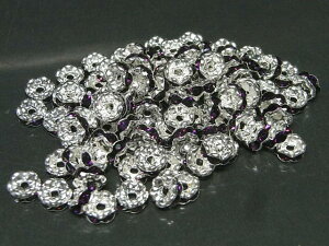 カラーロンデル 波ロンデル 古代銀×アメジストカラー 約6mm (約100個セット) パープル 紫 シルバー ラインストーン スペーサー アクセサリーパーツ ハンドメイド DIY