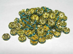 カラーロンデル 波ロンデル ゴールド×アクアマリンカラー 約8mm (10個セット) ブルー 青 金 アクセサリーパーツ ハンドメイド DIY