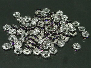 カラーロンデル 波ロンデル 古代銀×アメジストカラー 約8mm (約100個セット) パープル 紫 シルバー ラインストーン スペーサー アクセサリーパーツ ハンドメイド DIY