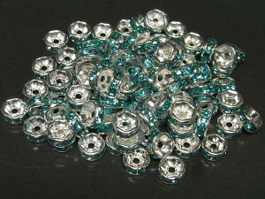 カラーロンデル 平ロンデル 古代銀×アクアマリンカラー 約6mm (10個入り) ブルー 青 シルバー アクセサリーパーツ ハンドメイド DIY