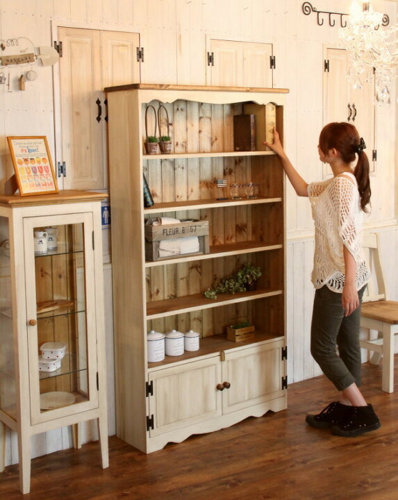 楽天市場】本棚 カントリー家具 薄型 完成品 大容量 北欧 無垢 
